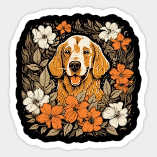 A Golden Retriever surrounded with Lilies, illustration Sticker